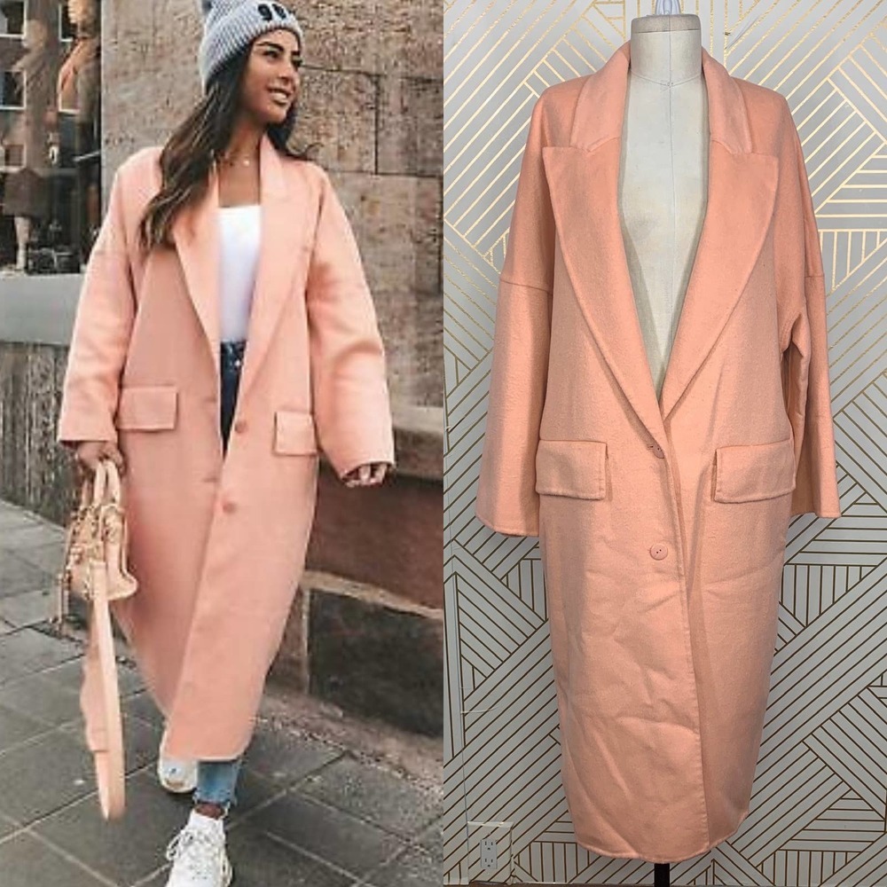 Zara Peach Long Wool-Blend Oversized Coat